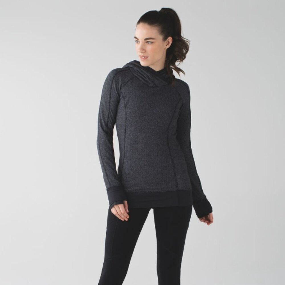 Lululemon Think Fast Hoodie, Size 4, Heathered Herringbone Heathered Black Black
